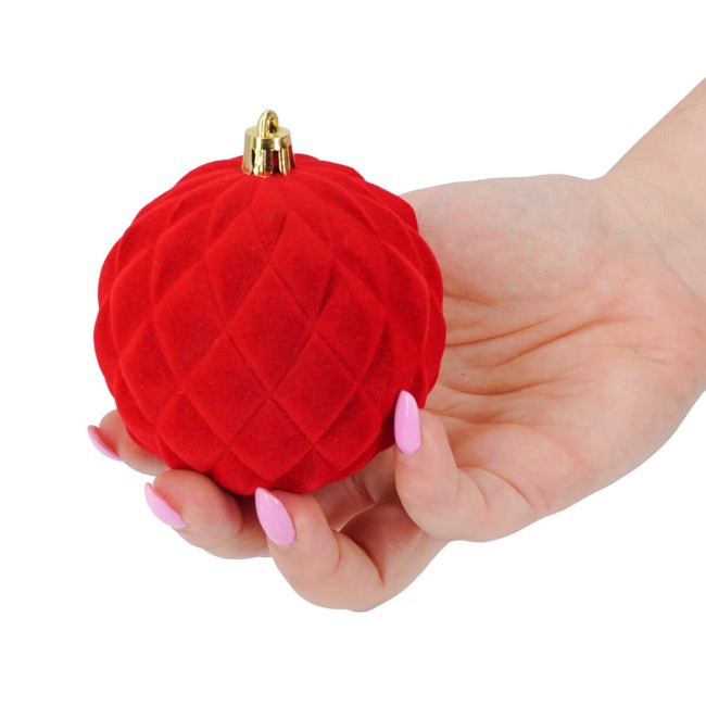 Palle di Natale in Plastica e Velluto D.8 cm Conf. da 6 Pz