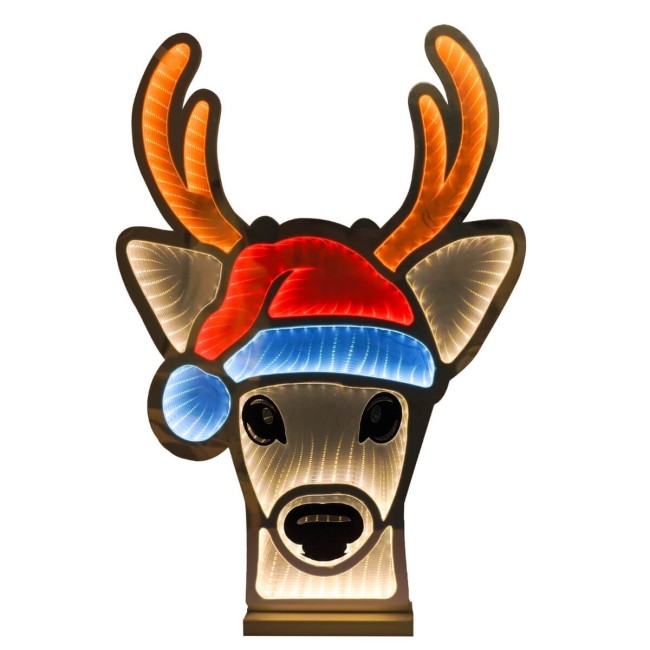 Renna Natalizia Luminosa 3D con Effetto Infinity Mirror