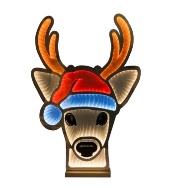 Renna Natalizia Luminosa 3D con Effetto Infinity Mirror