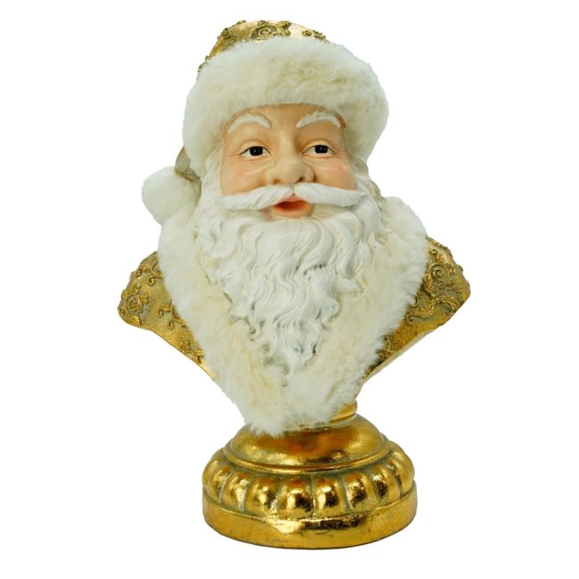 Busto di Babbo Natale in Resina Bianco e Oro H. 32 cm