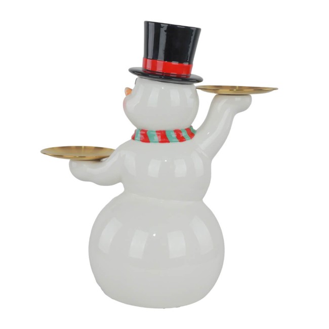Pupazzo di Neve Natalizio con Piattini Oro in Resina H.41,2 cm