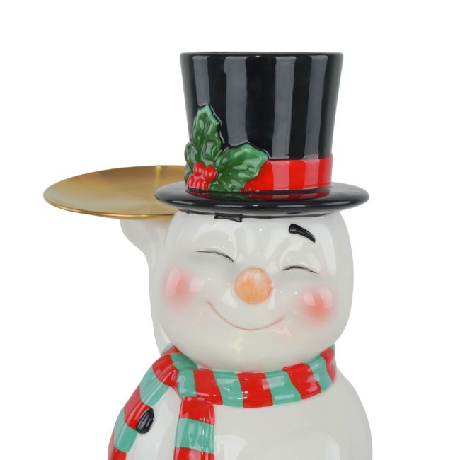 Pupazzo di Neve Natalizio con Piattini Oro in Resina H.41,2 cm