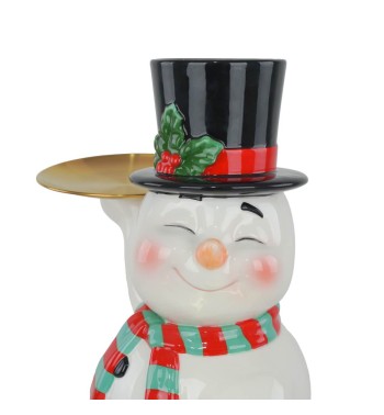 Pupazzo di Neve Natalizio con Piattini Oro in Resina H.41,2 cm