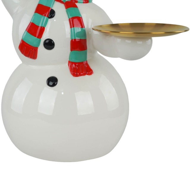 Pupazzo di Neve Natalizio con Piattini Oro in Resina H.41,2 cm