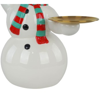 Pupazzo di Neve Natalizio con Piattini Oro in Resina H.41,2 cm