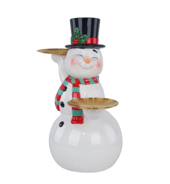 Pupazzo di Neve Natalizio con Piattini Oro in Resina H.41,2 cm