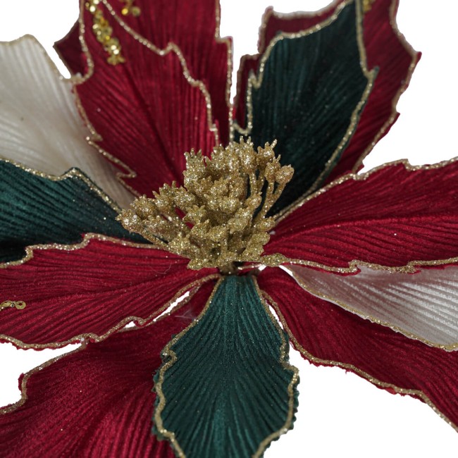 Poinsettia Natalizia in Velluto Rosso, Verde e Oro