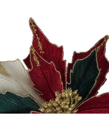 Poinsettia Natalizia in Velluto Rosso, Verde e Oro
