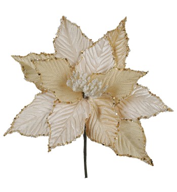 Poinsettia Natalizia in Velluto con Glitter Oro