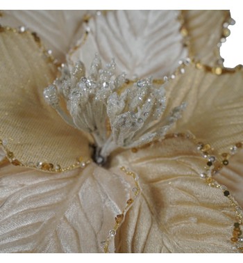Poinsettia Natalizia in Velluto con Glitter Oro