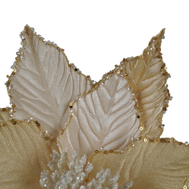Poinsettia Natalizia in Velluto con Glitter Oro