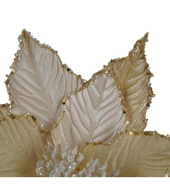 Poinsettia Natalizia in Velluto con Glitter Oro