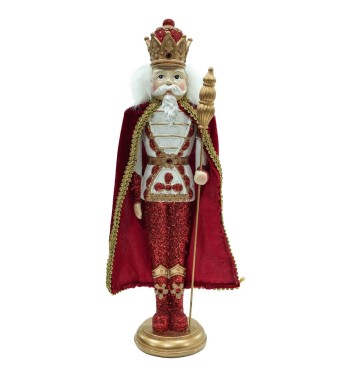 Schiaccianoci di Natale in Resina con Mantello e Scettro H.39 cm