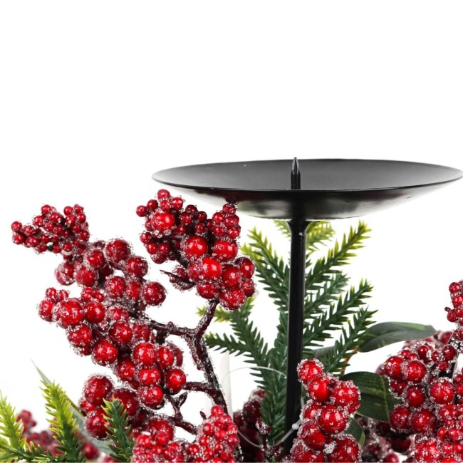 Candelabro con Bacche, Foglie e Stella di Natale H.33 cm