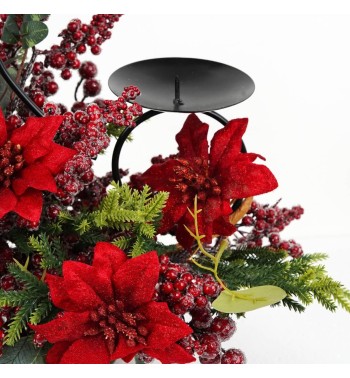 Candelabro con Bacche, Foglie e Stella di Natale H.50 cm