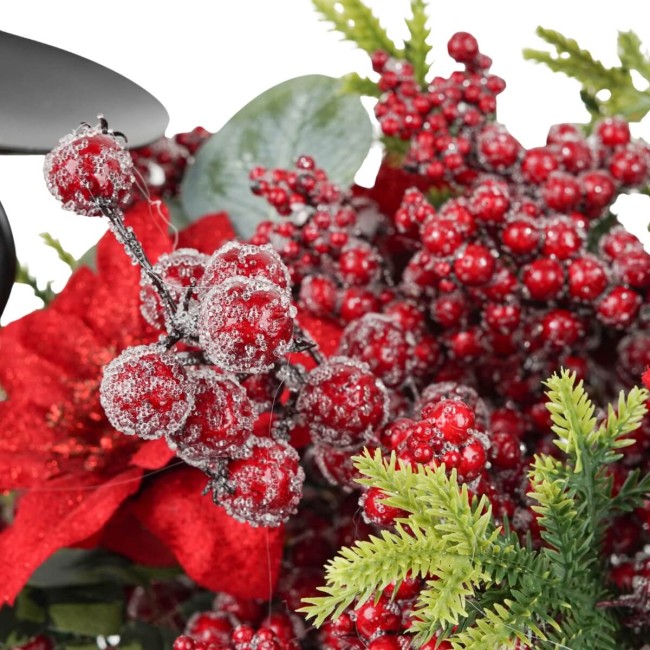 Candelabro con Bacche, Foglie e Stella di Natale L.76 cm