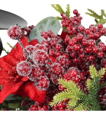 Candelabro con Bacche, Foglie e Stella di Natale L.76 cm