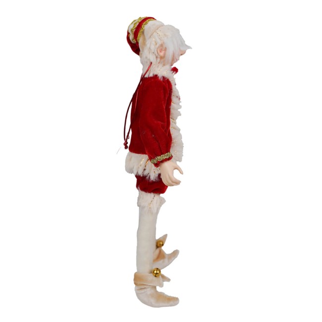 Elfo Natalizio in Velluto Rosso con Dettagli Dorati 2 Misure