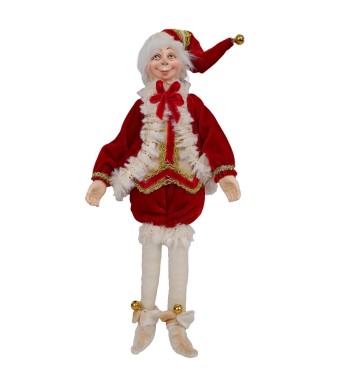 Elfo Natalizio in Velluto Rosso con Dettagli Dorati 2 Misure