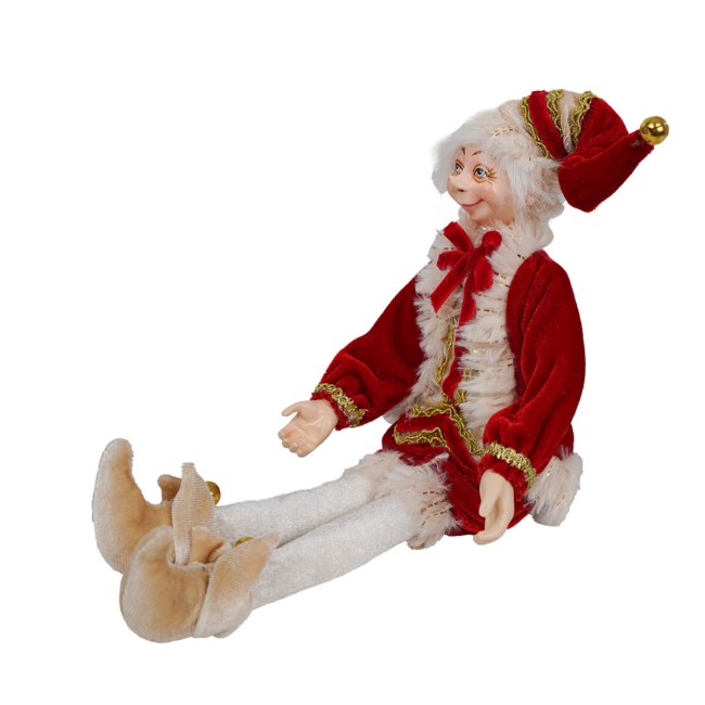 Elfo Natalizio in Velluto Rosso con Dettagli Dorati 2 Misure