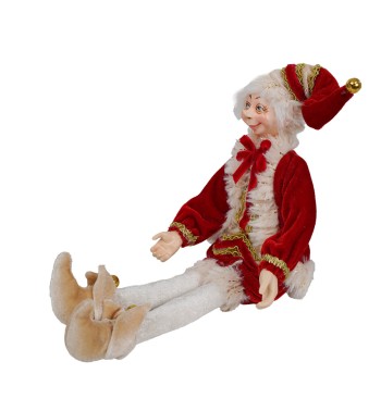 Elfo Natalizio in Velluto Rosso con Dettagli Dorati 2 Misure