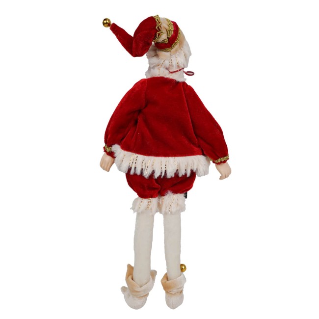 Elfo Natalizio in Velluto Rosso con Dettagli Dorati 2 Misure