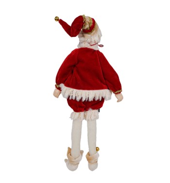 Elfo Natalizio in Velluto Rosso con Dettagli Dorati 2 Misure