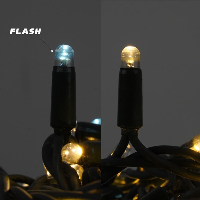Catena Luminosa Professionale 135 Led Bianco Naturale + 15 Flash| Cavo Verde 10 Metri Connettibile| Uso Esterno IP67