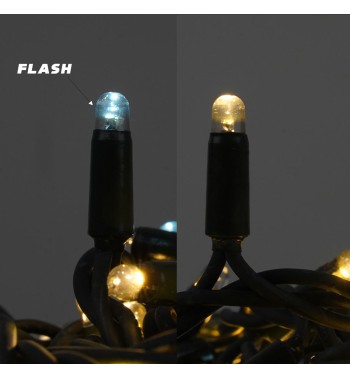 Catena Luminosa Professionale 135 Led Bianco Naturale + 15 Flash| Cavo Verde 10 Metri Connettibile| Uso Esterno IP67