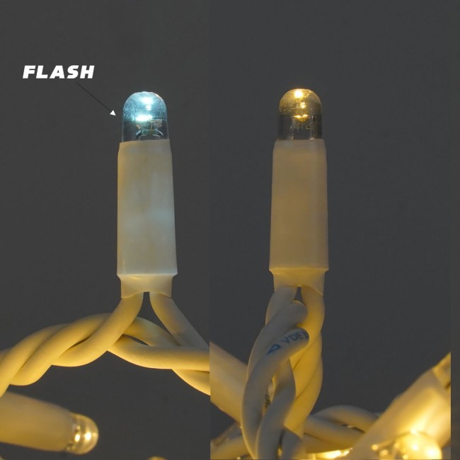 Catena Luminosa Professionale 135 Led Bianco Naturale + 15 Flash| Cavo Bianco 10 Metri Connettibile| Uso Esterno IP67