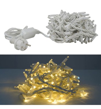Catena Luminosa Professionale 135 Led Bianco Naturale + 15 Flash| Cavo Bianco 10 Metri Connettibile| Uso Esterno IP67