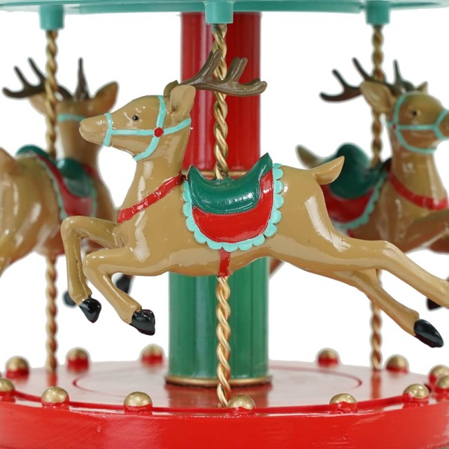 Carillon Natalizio con Renne Rosso e Verde in Resina H.26 cm