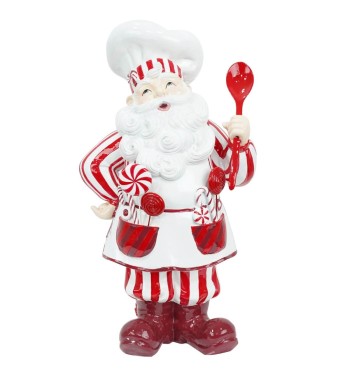 Babbo Natale Cuoco Bianco e Rosso in Resina H.47 cm