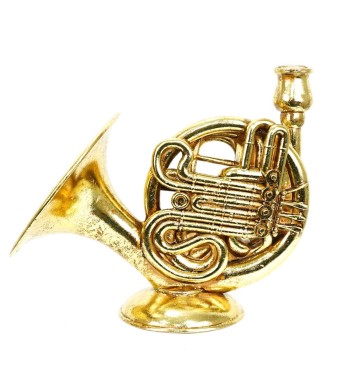 Candelabro Natalizio Corno Francese in Resina Oro H.29,5 cm