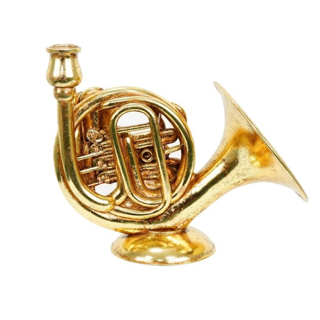 Candelabro Natalizio Corno Francese in Resina Oro H.29,5 cm