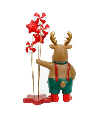 Renna Natalizia con Palloncini in Resina H.19 cm