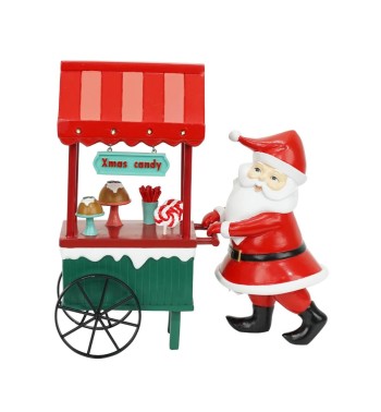 Babbo Natale con Carrettino dei Dolci con Led in Resina H.21,5 cm