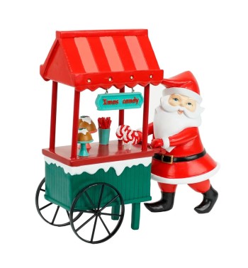 Babbo Natale con Carrettino dei Dolci con Led in Resina H.21,5 cm