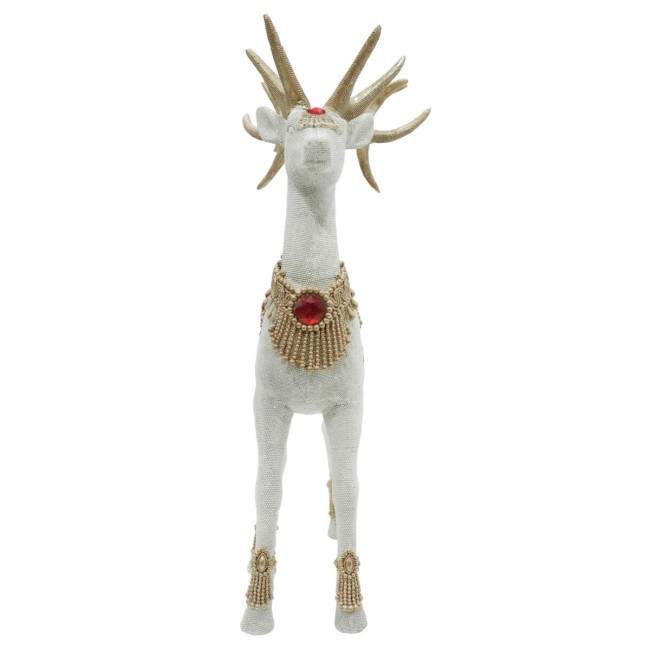 Renna Natalizia Bianca in Resina con Sella Bordeaux H.40,5 cm