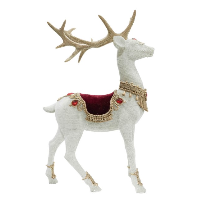 Renna Natalizia Bianca in Resina con Sella Bordeaux H.40,5 cm