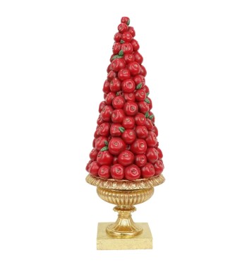 Albero Natalizio di Mele Rosse con Coppa Oro in Resina H.50,8 cm