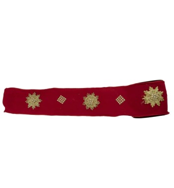 Nastro Natalizio in Velluto Rosso con Decoro Oro 10 cm x 5 m