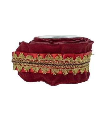 Nastro Natalizio in Velluto Bordeaux con Merletto Oro 10 cm x 5 m