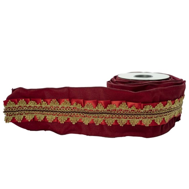Nastro Natalizio in Velluto Bordeaux con Merletto Oro 10 cm x 5 m
