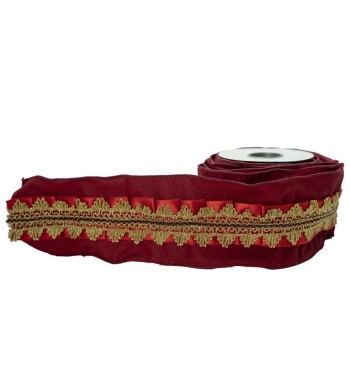 Nastro Natalizio in Velluto Bordeaux con Merletto Oro 10 cm x 5 m