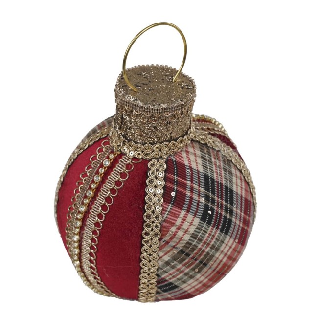 Palla Natalizia da Appoggio con Fantasia Tartan H.21 cm