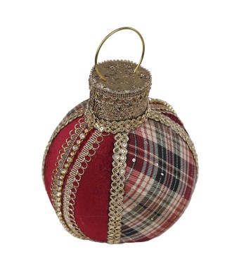 Palla Natalizia da Appoggio con Fantasia Tartan H.21 cm