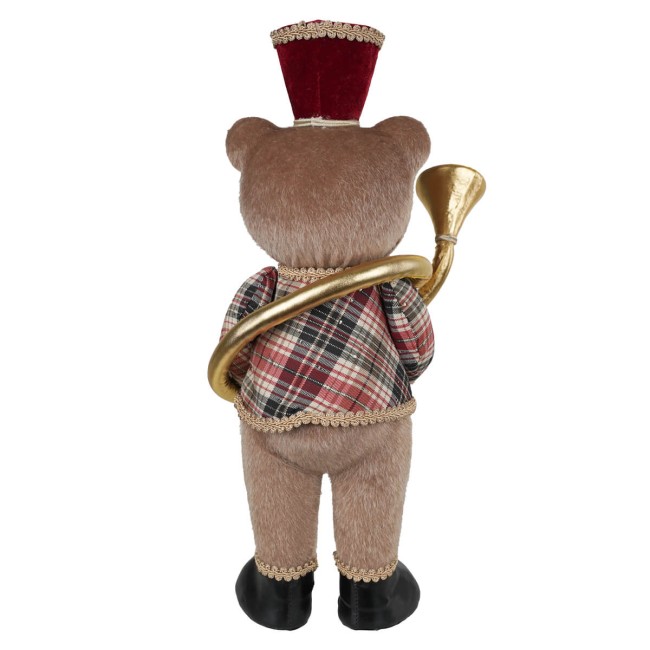 Orsetto Natalizio con Tromba in Uniforme Tartan H.45 cm