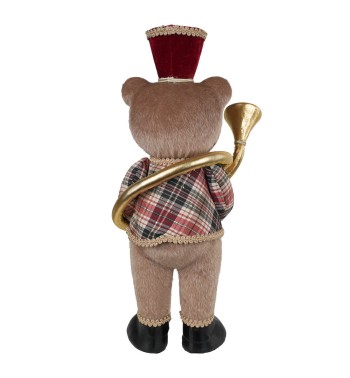 Orsetto Natalizio con Tromba in Uniforme Tartan H.45 cm