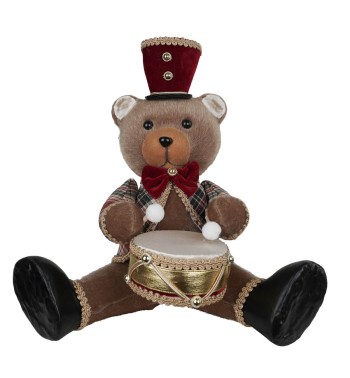 Orsetto Natalizio Seduto con Tamburo e Uniforme Tartan H.33 cm